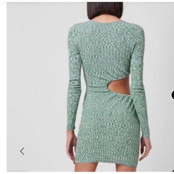 Aya Muse Cut Out Waist Long Sleeve Ribbed Mini Dress Heather Green Size S/2-4 - Picture 3 of 9